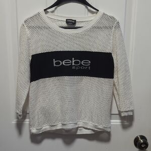 Bebe Sport White Mesh Sweatshirt with Black Accent
